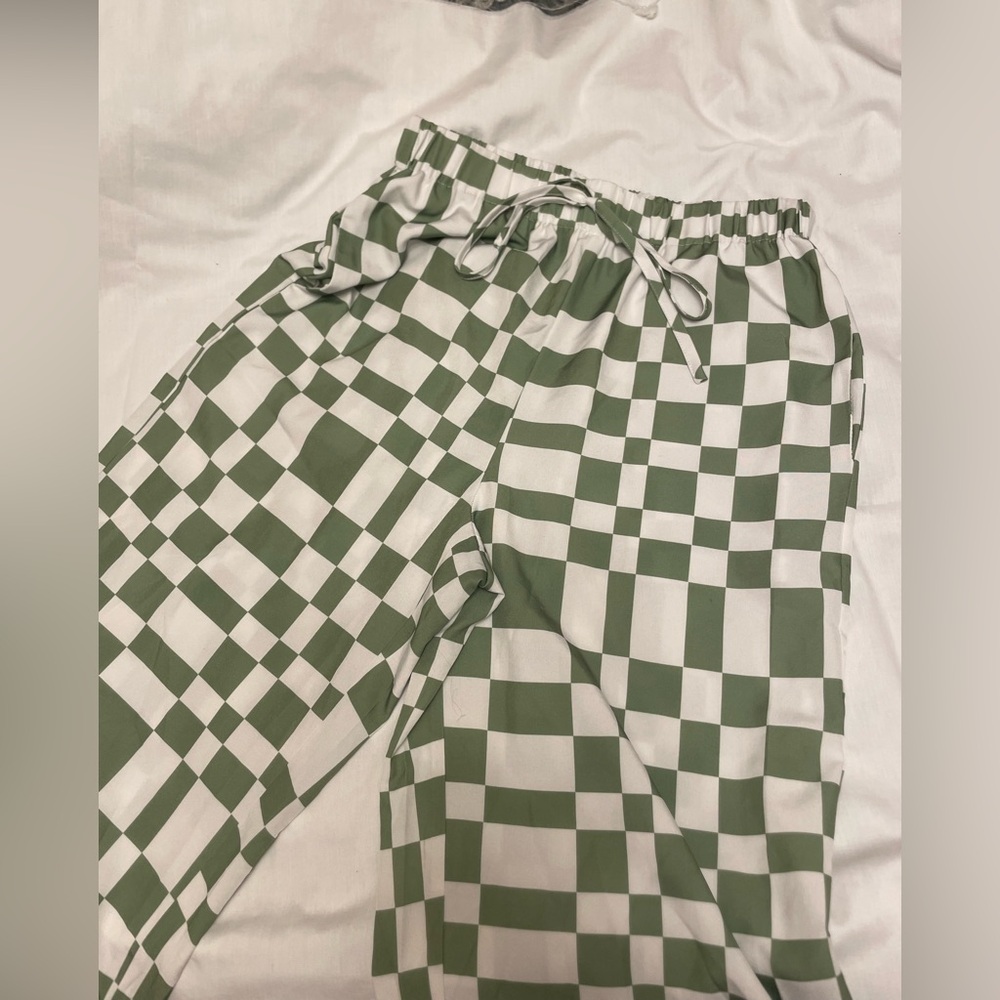 Green and White Checkered Pants